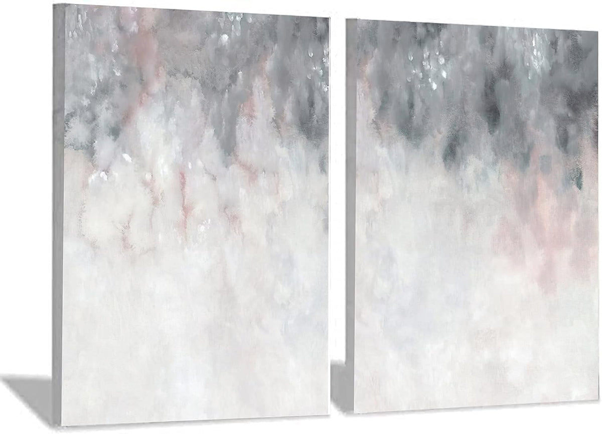 Abstract Gray White Pink Canvas Painting 16x24inchx2 No Frame M541868