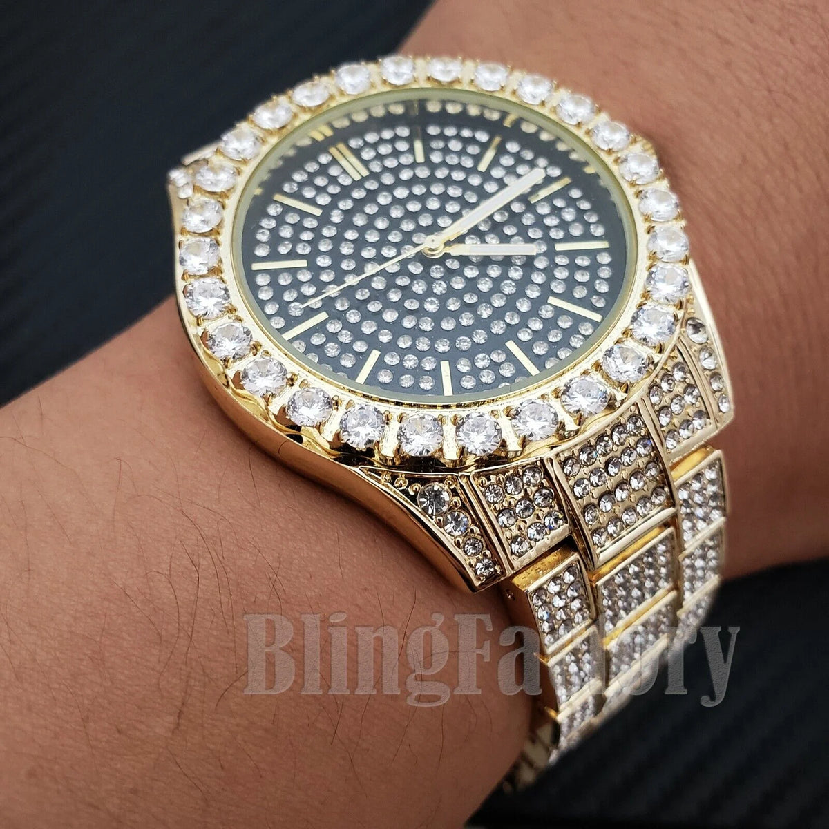 Gold Fashion Watch & Bling Pendant Combo Set S159