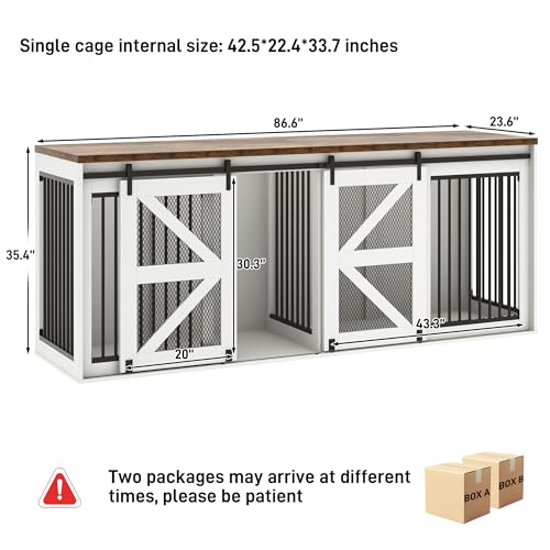 Black Wooden Dog Crate TV Stand with Sliding Metal Mesh Barn Door J541241