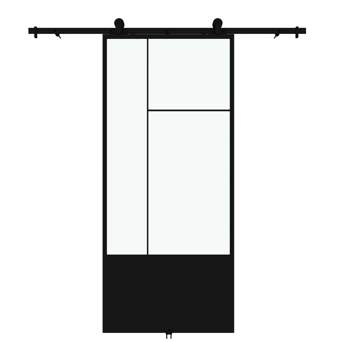 3/4 Lite Clear Glass Black Metal Finish Sliding Barn Door with Hardware Kit J2120