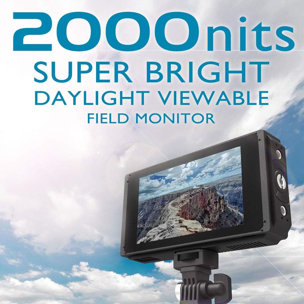 5 Inch 2000nit Touch Screen DSLR Camera Field Monitor with 3D LUT, 4K HDMI Input/Output, Dual NP-F Battery Mount O985920