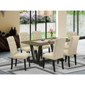 7-Piece Small Dining Table Set with 6 Parson Chairs Solid Wood O222