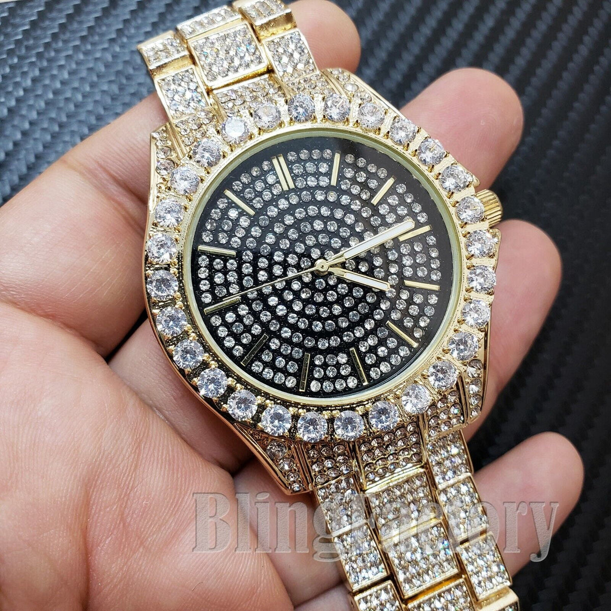 Gold Fashion Watch & Bling Pendant Combo Set S159