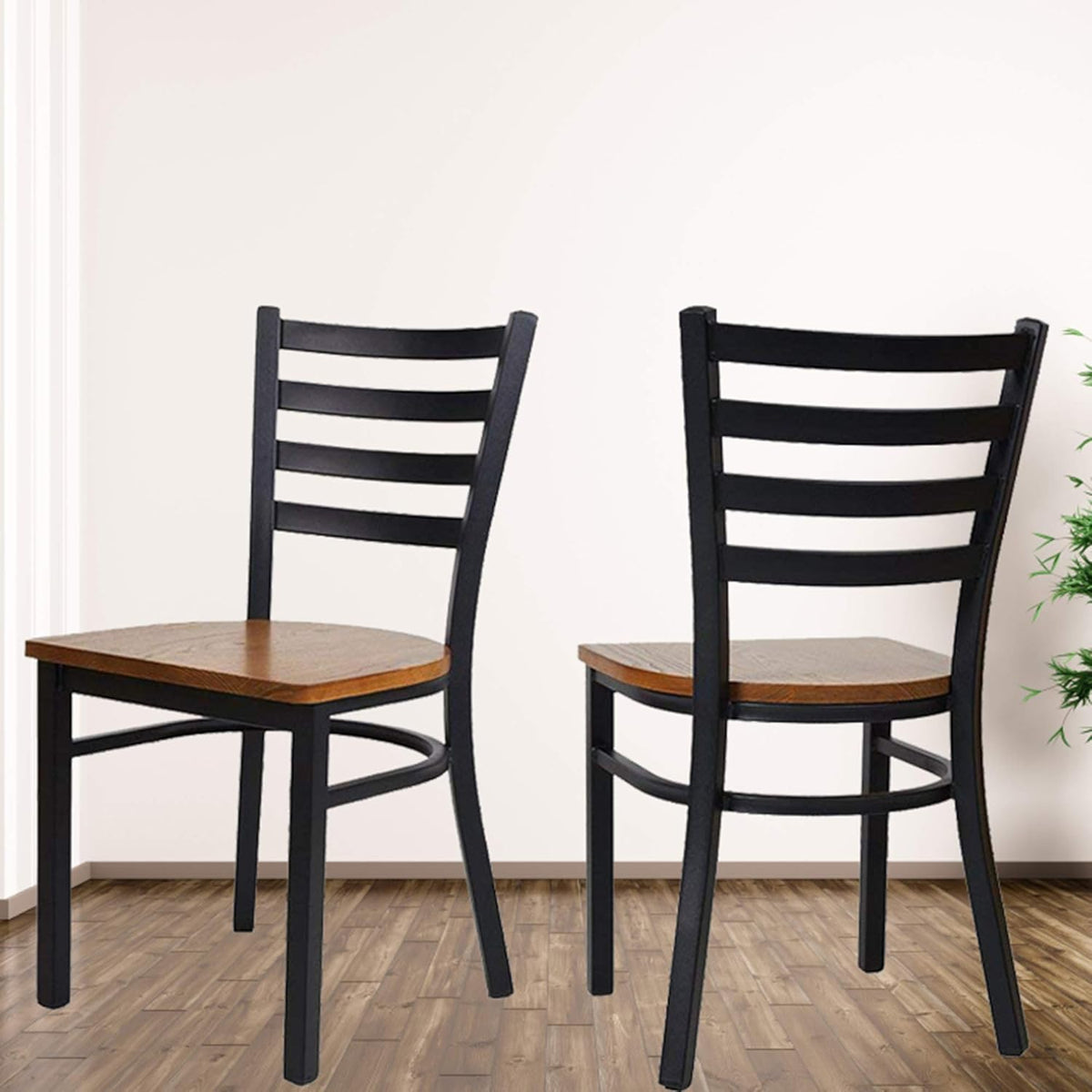Black Metal Dining Chairs with Solid Wooden Seat, Set of 2 Q50272