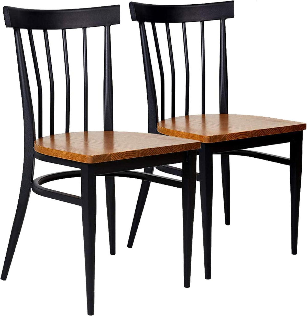 Black Metal Dining Chairs with Solid Wooden Seat, Set of 2 Q50272