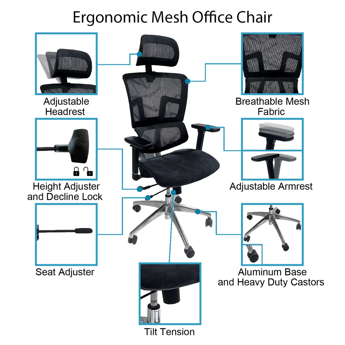 Black Ergonomic Mesh Office Chair with Headrest and Armrests Y18753
