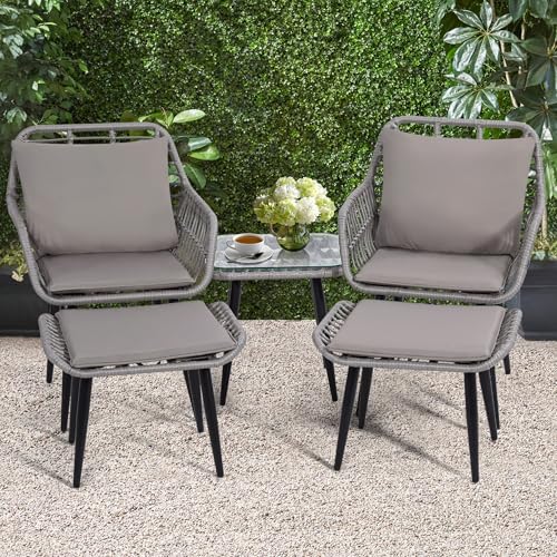 5 Piece Wicker Bistro Patio Conversation Furniture Set F180