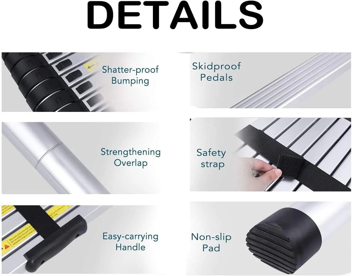 2.6M Aluminium Telescopic Ladder 9 Steps 150kg O2976