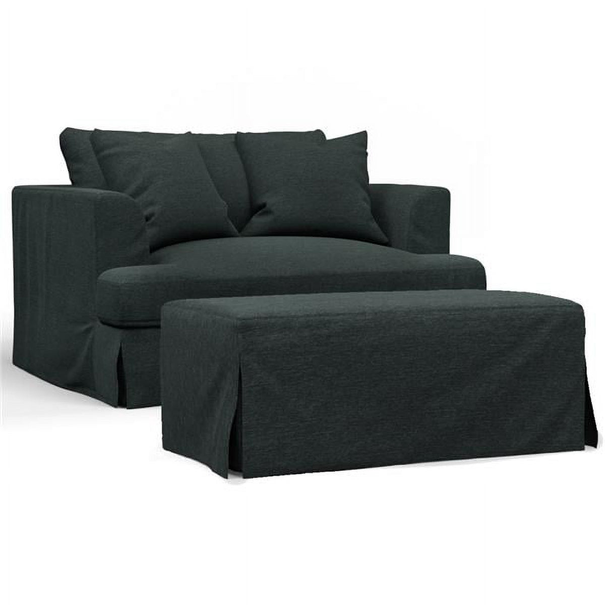 Dark Gray Slipcovered Chair & A Half Sofa with Ottoman K328