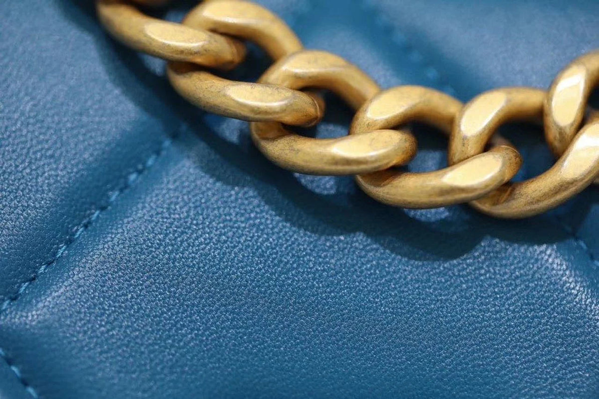 Blue Goatskin Leather Flap Bag R38571