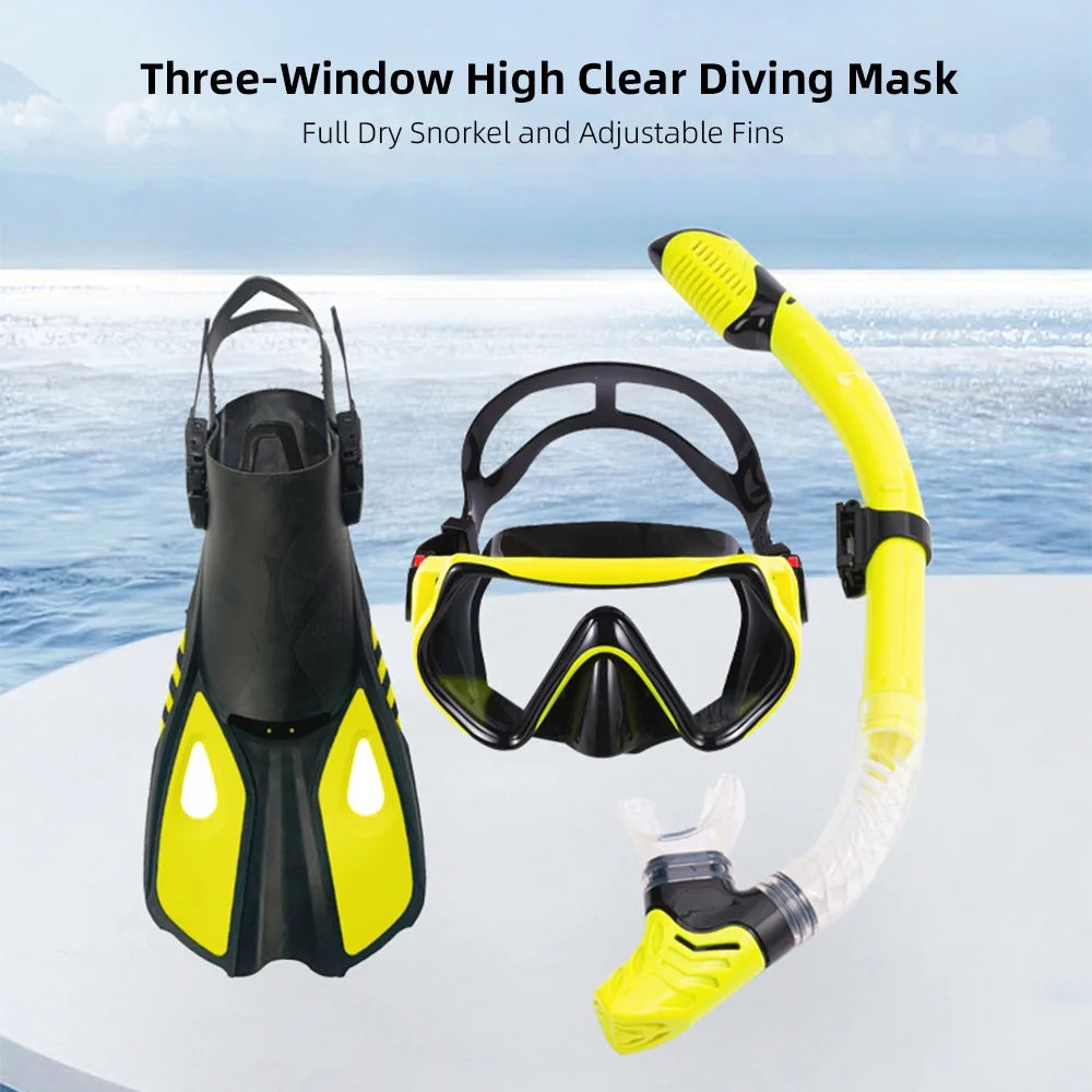 Diving Goggles, Snorkel And Adjustable Fins U691440