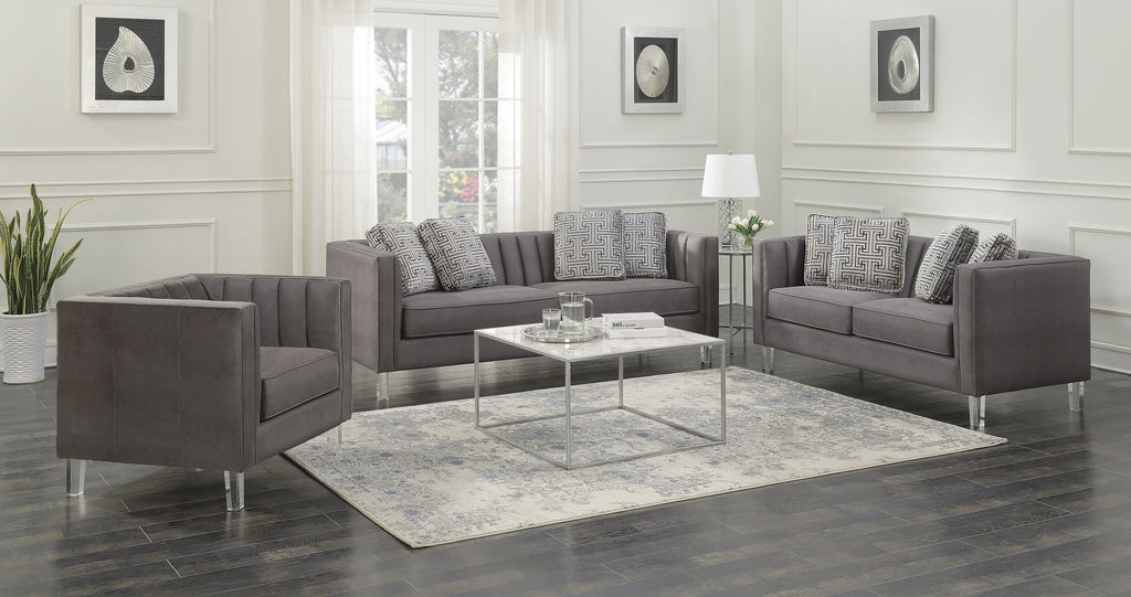Grey Acrylic Leg Iron Channeled Sofa Y31601