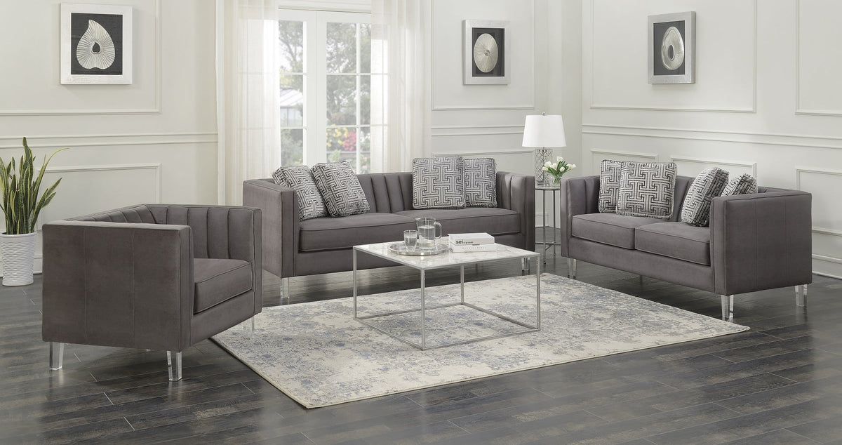 Grey Acrylic Leg Iron Channeled Sofa Y31601