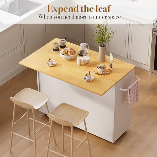 White Rolling Kitchen Island with Storage R1324