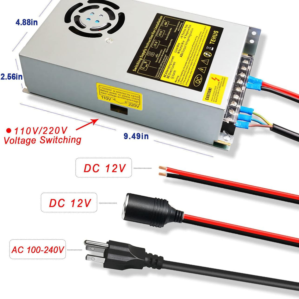 Switching Power Supply AC 110V/220V to DC 12V 40A 480W Power Adapter Transformer S6571