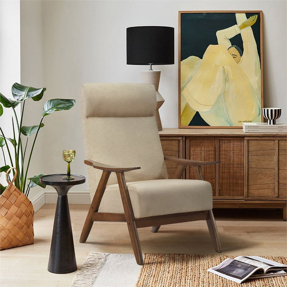 Brown Solid Wood and Fabric Accent Chair B752183