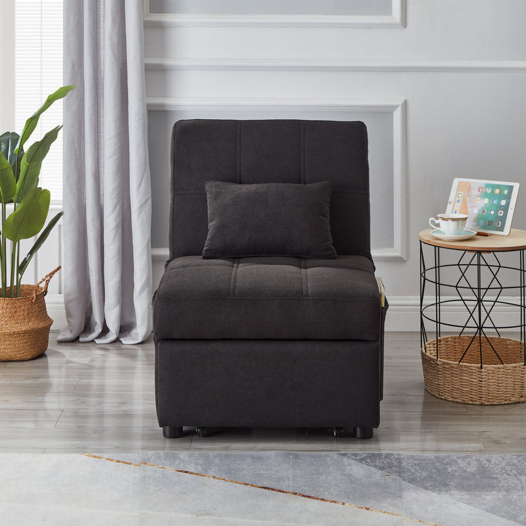 Recliner Chair Bed with Black Linen Fabric C7777