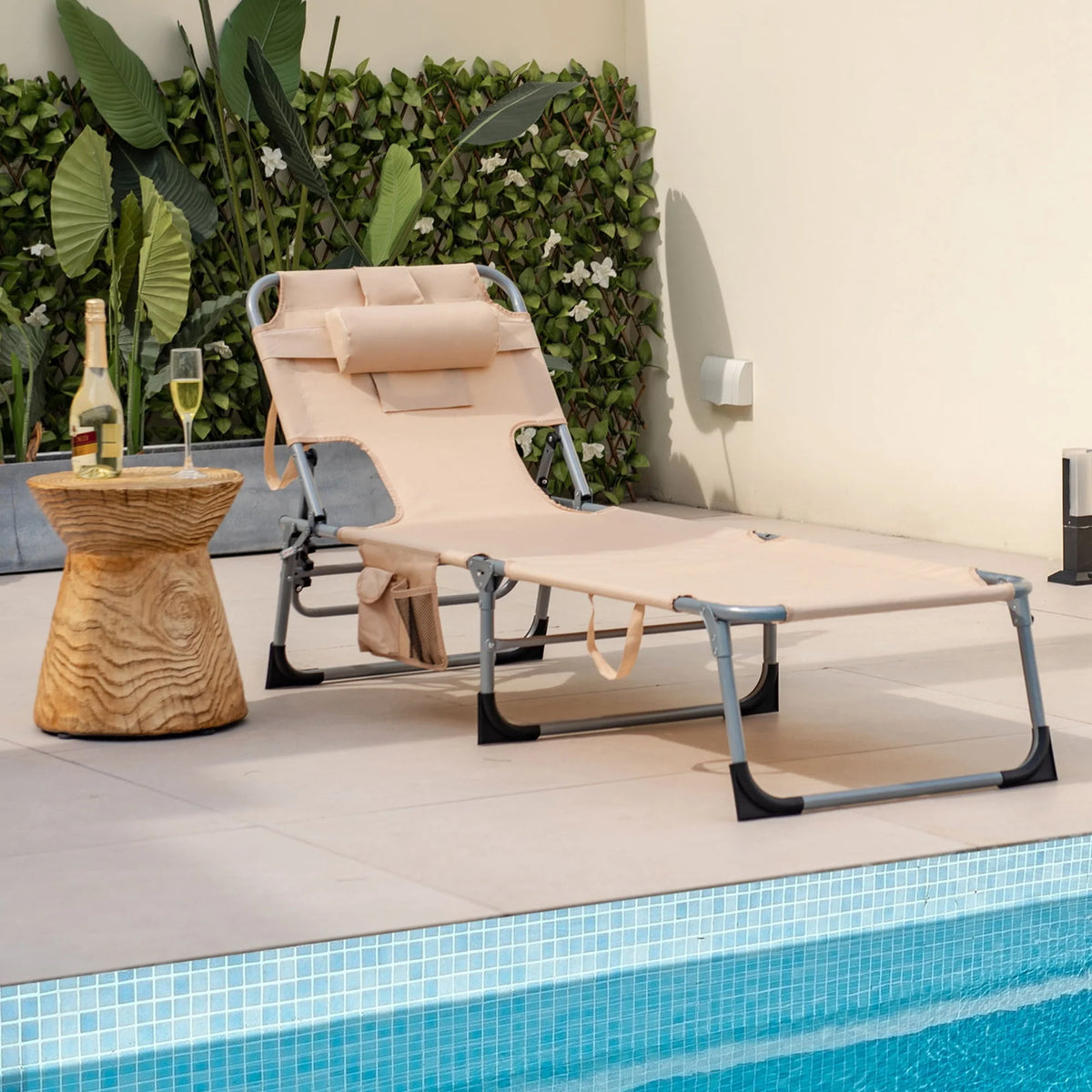 Pink Folding Chaise Lounge with Pillow F636