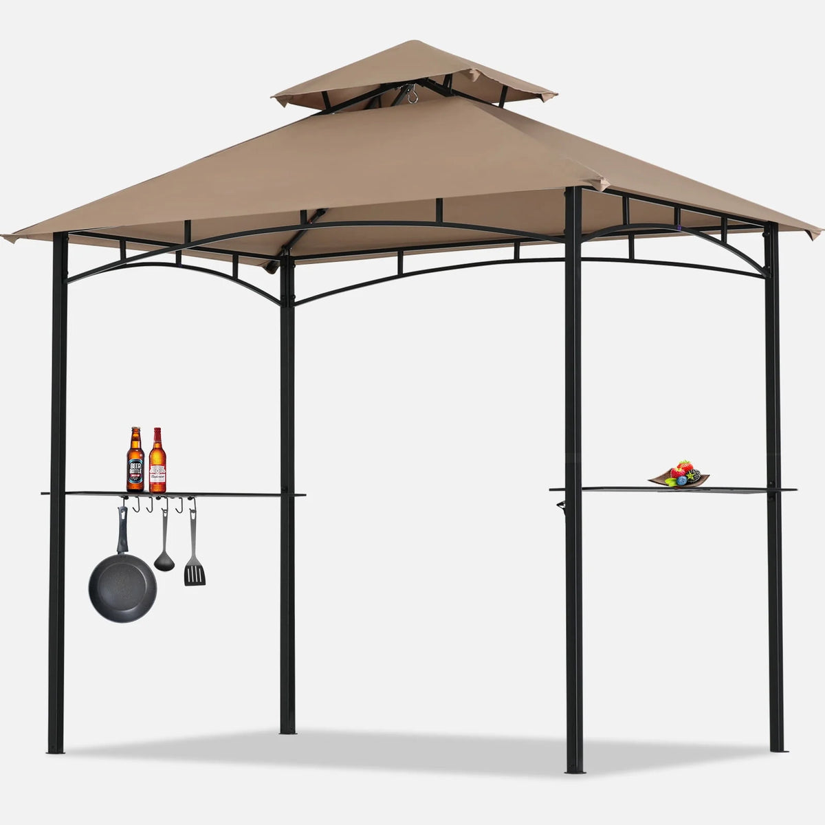 8' x 5' 2-Tiered Grill Gazebo Canopy with 2 LED Lights, Brown D837