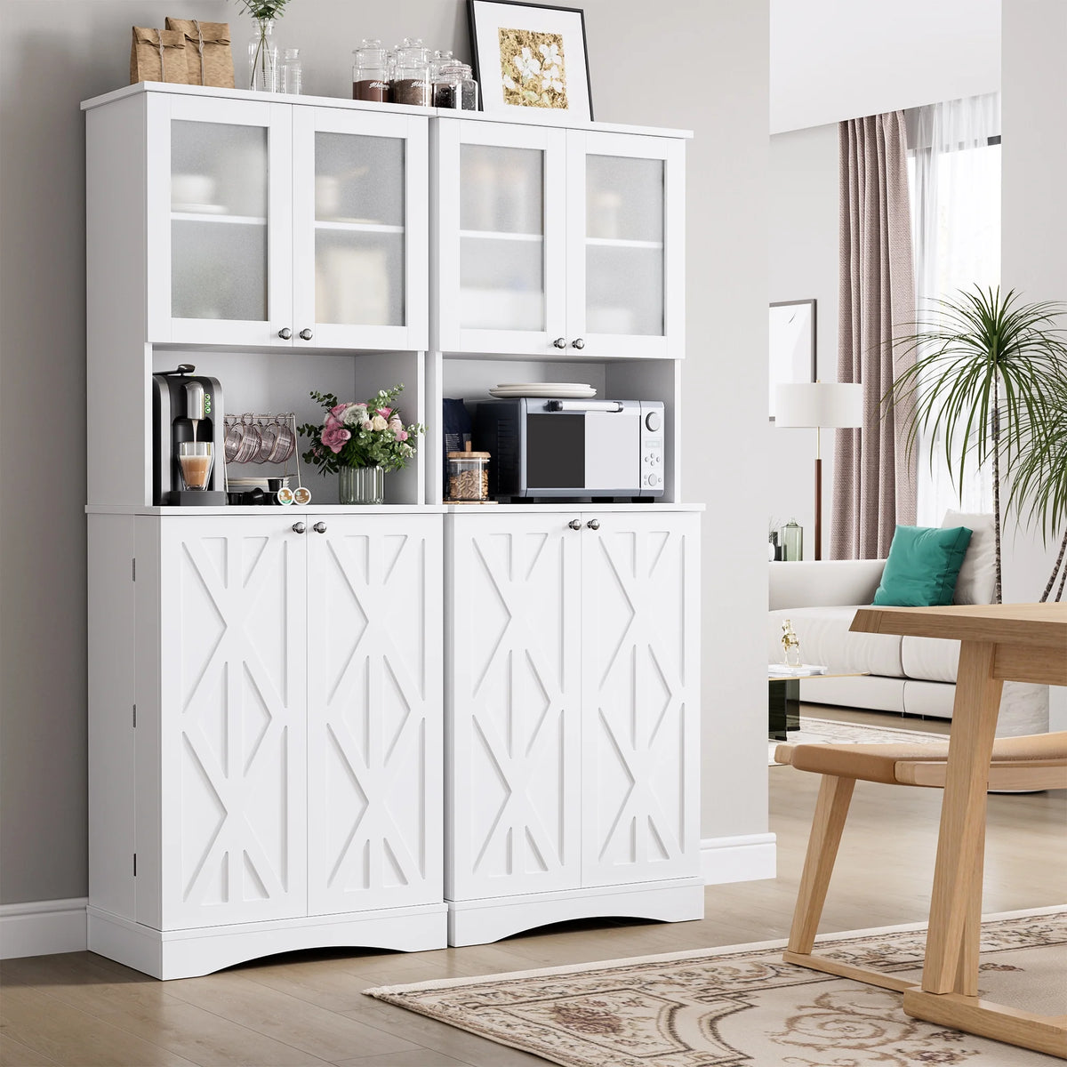 63'' White 4 Door Kitchen Storage Cabinet with Adjustable Shelves S88017