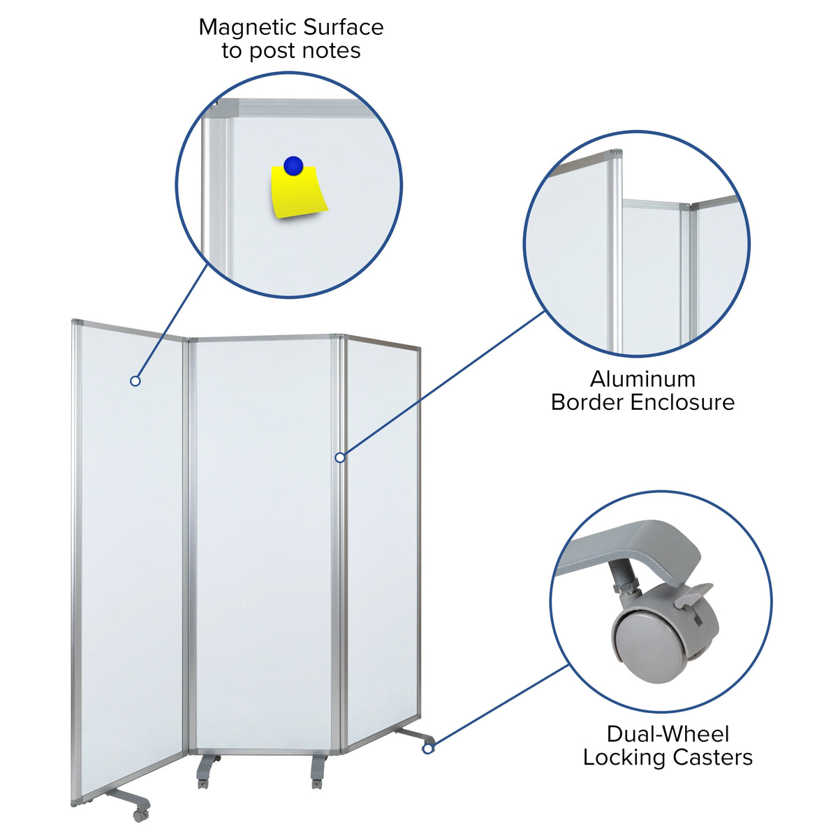 Mobile Magnetic Whiteboard Partition with Lockable Casters R491