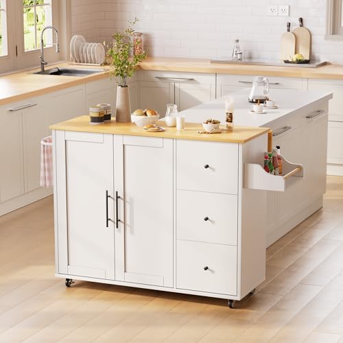 White Rolling Kitchen Island with Storage R1324