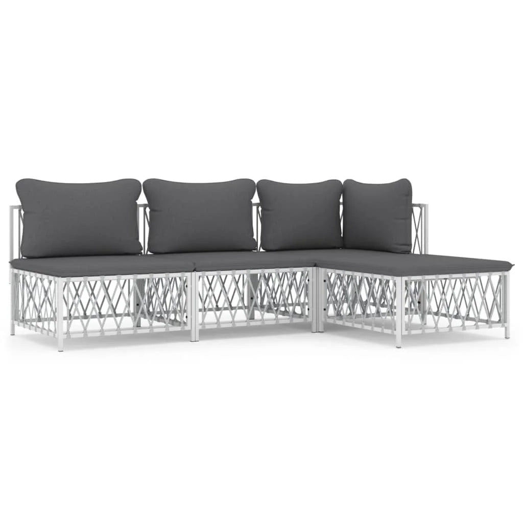 4 Piece Patio Set with Cushions White Steel X5657