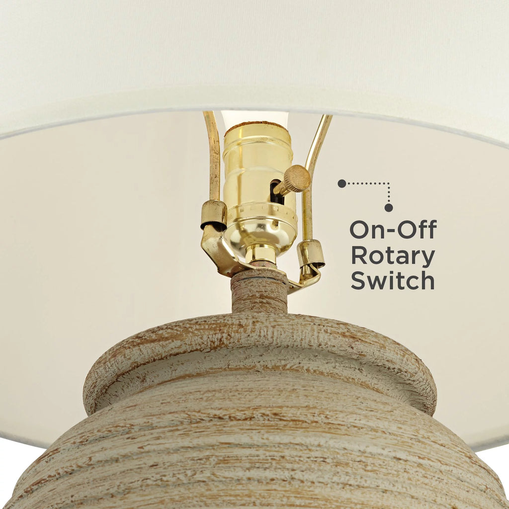 28" Tall Table Lamp with Cream Linen Drum Shade C407
