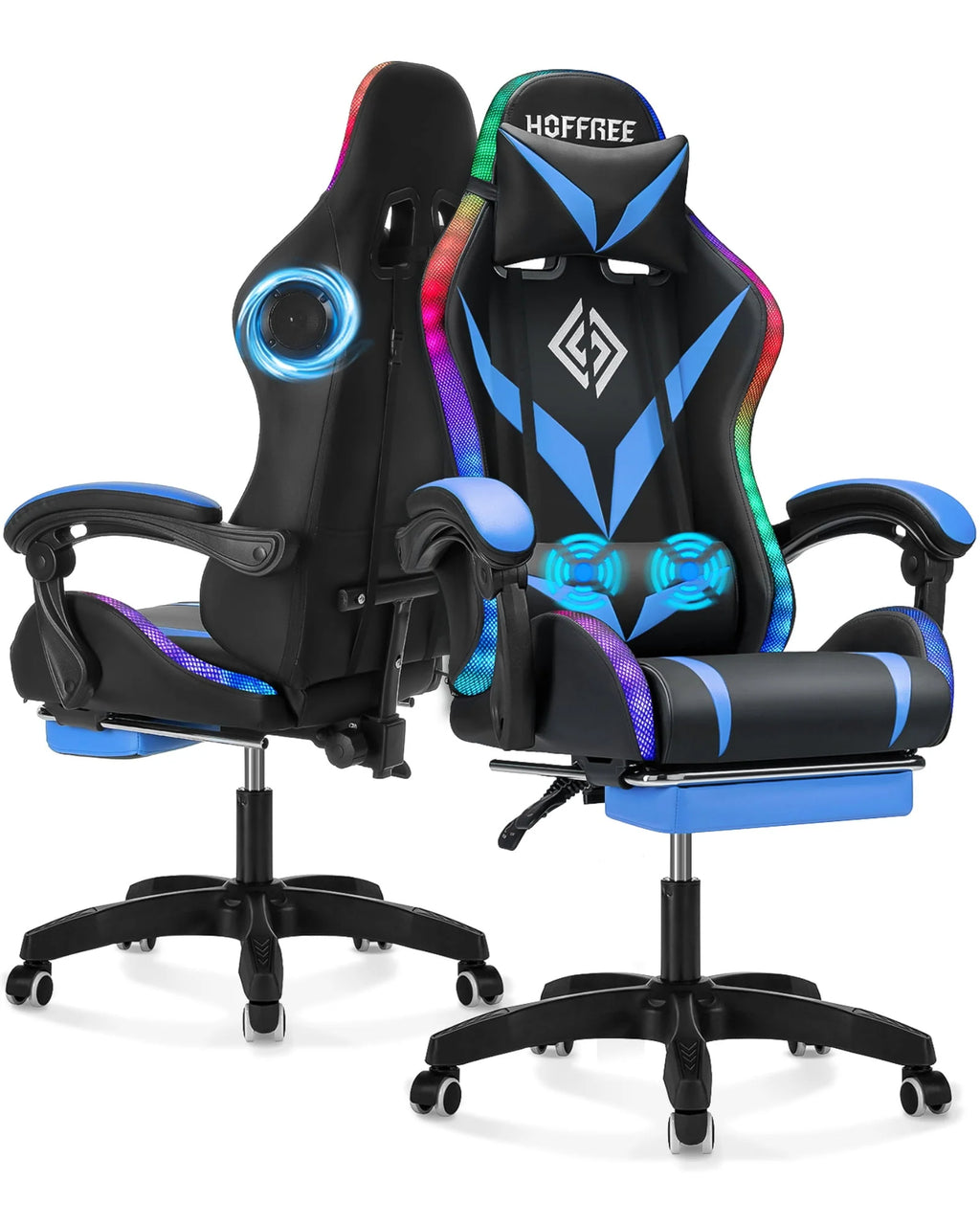 PU Leather Gaming Chair with Footrest and LED Lights H20806