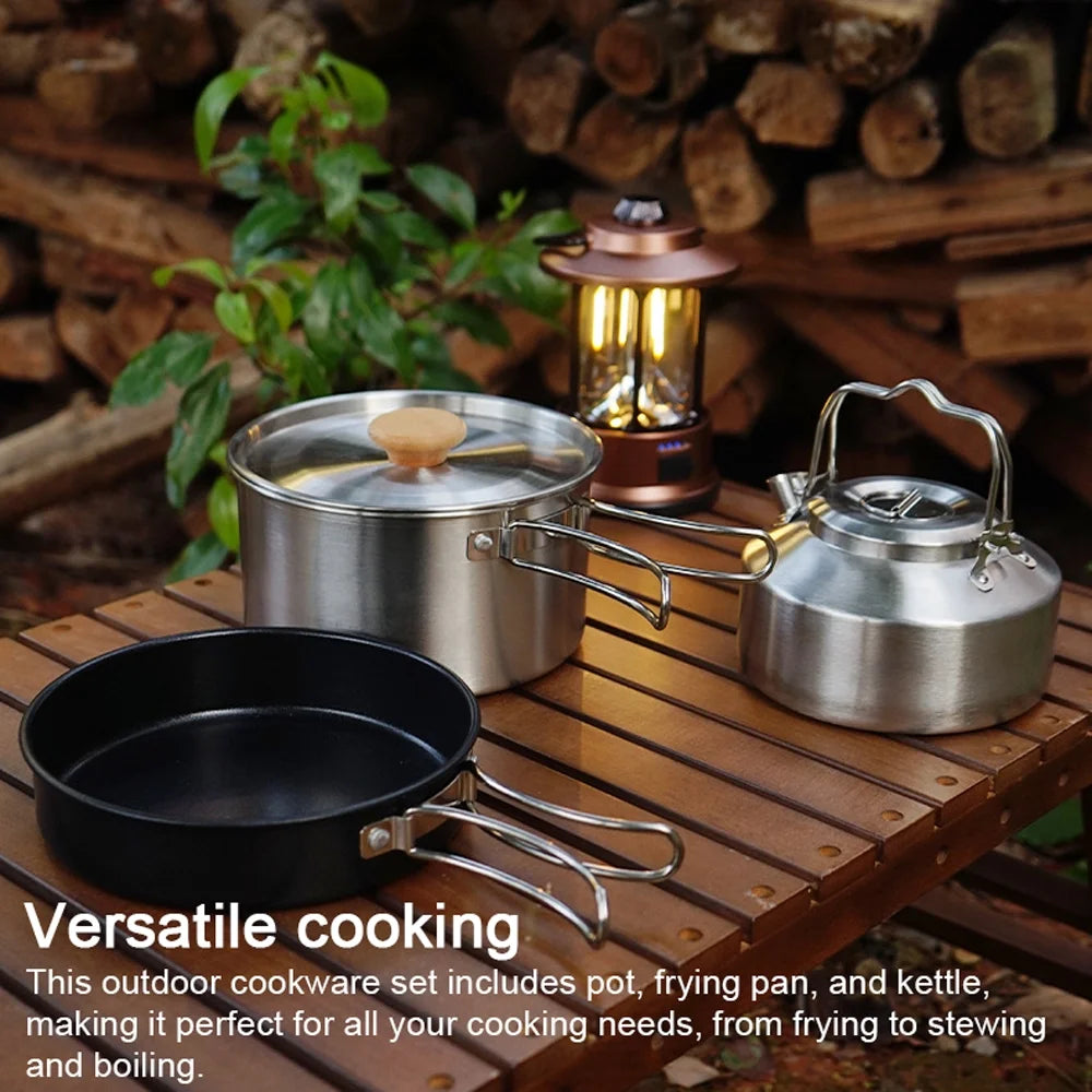 Stainless Steel Camping Cookware Set with Pot Frying Pan Kettle X565979