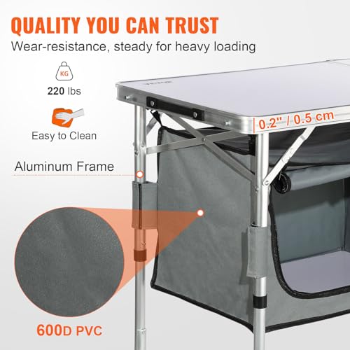 3 Adjustable Height Folding Camping Kitchen Table with Storage Organizer F247440
