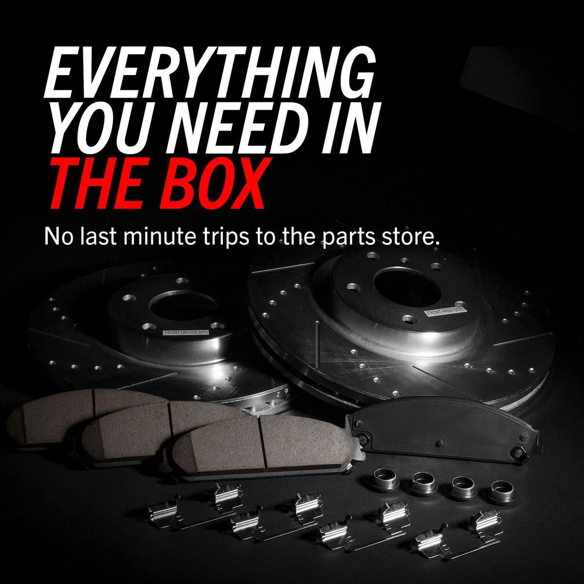 Front Brake Kit with Drilled Slotted Rotors and Ceramic Brake Pads Z192721
