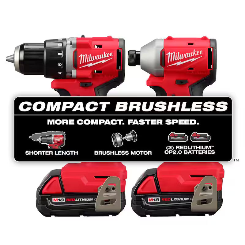 18-Volt Lithium-Ion Brushless Cordless Compact Drill/Impact Combo Kit with 2 Batteries, Charger, Bag & 2 Gal Vac H743