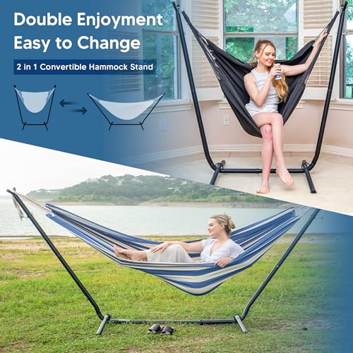 2-in-1 Hammock Chair with Stand, 475 lbs Capacity, Blue Stripe A18539