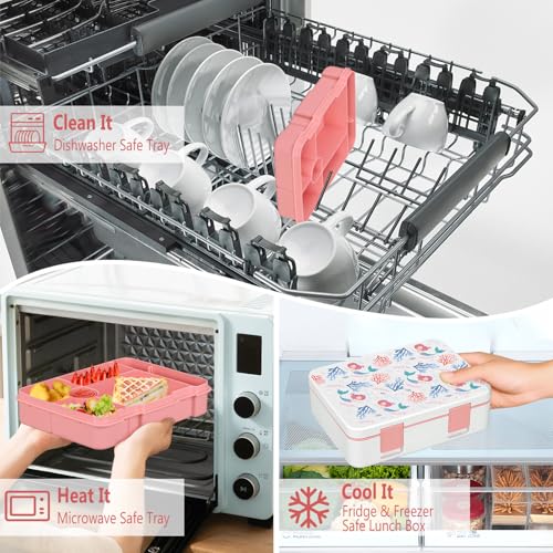 Kids 5 Compartment Leak-Proof Bento Lunch Box with Ice Pack and Utensils K448