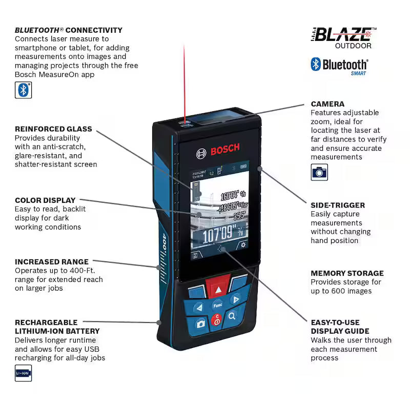 400 ft. Outdoor Laser Distance Measuring Tool with Bluetooth and Camera Viewfinder V422