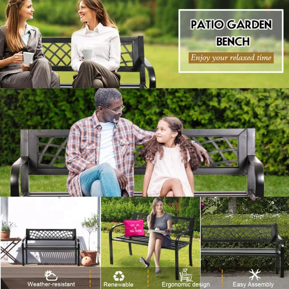 Black Outdoor Garden Bench with Armrests G64262