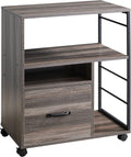 Rolling File Cabinet with Drawer and Open Storage Shelves, Retro Grey J5970