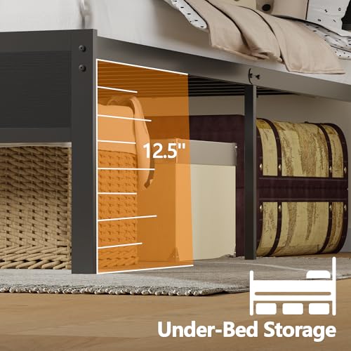 Full Size Black Oak Bed Frame with Storage Headboard and Charging Station Q352664