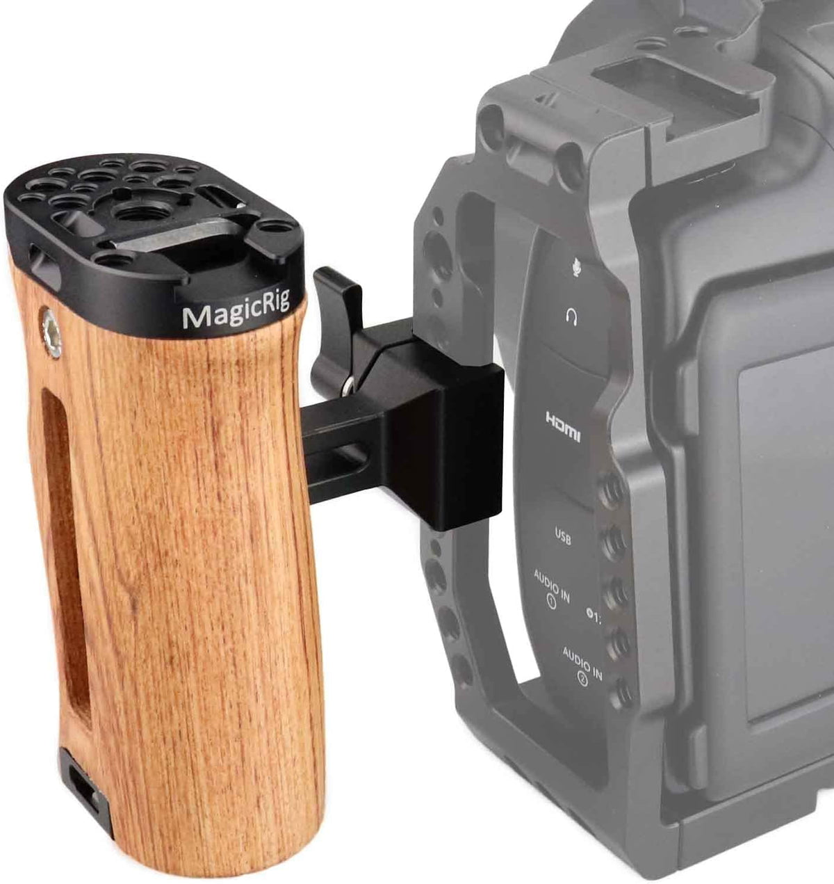 Adjustable Wooden Handle Grip with Cold Shoe Mount H785867