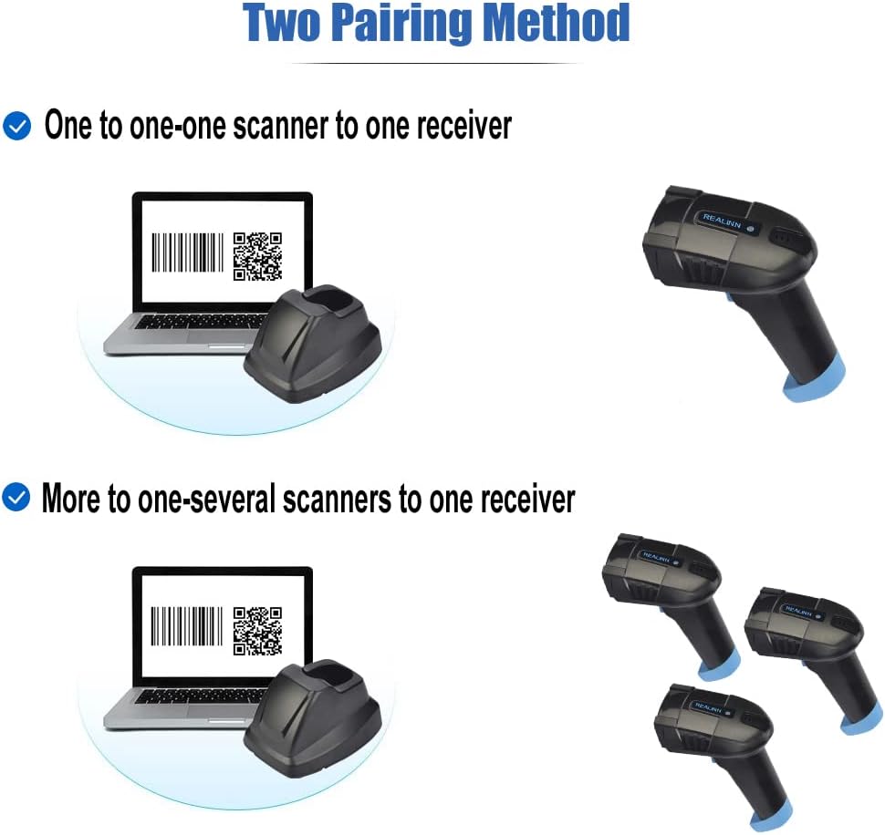 Cordless Barcode Scanner 2D QR Code Bar Code Reader with USB Cradle Pack of 2 J739786