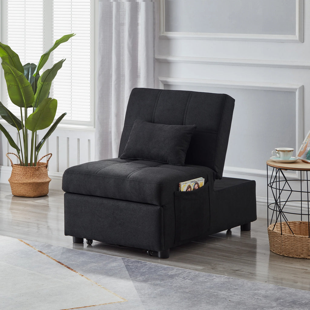 Recliner Chair Bed with Black Linen Fabric C7777