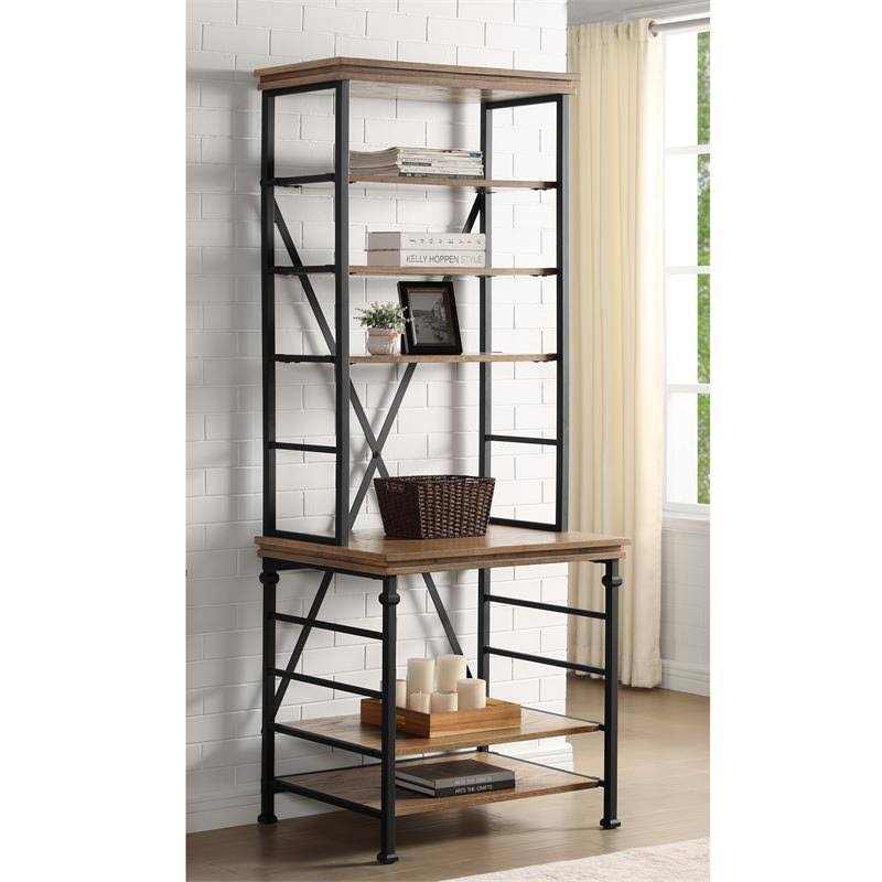 Industrial Metal 6-Shelf Bookcase in Dark Oak K76825