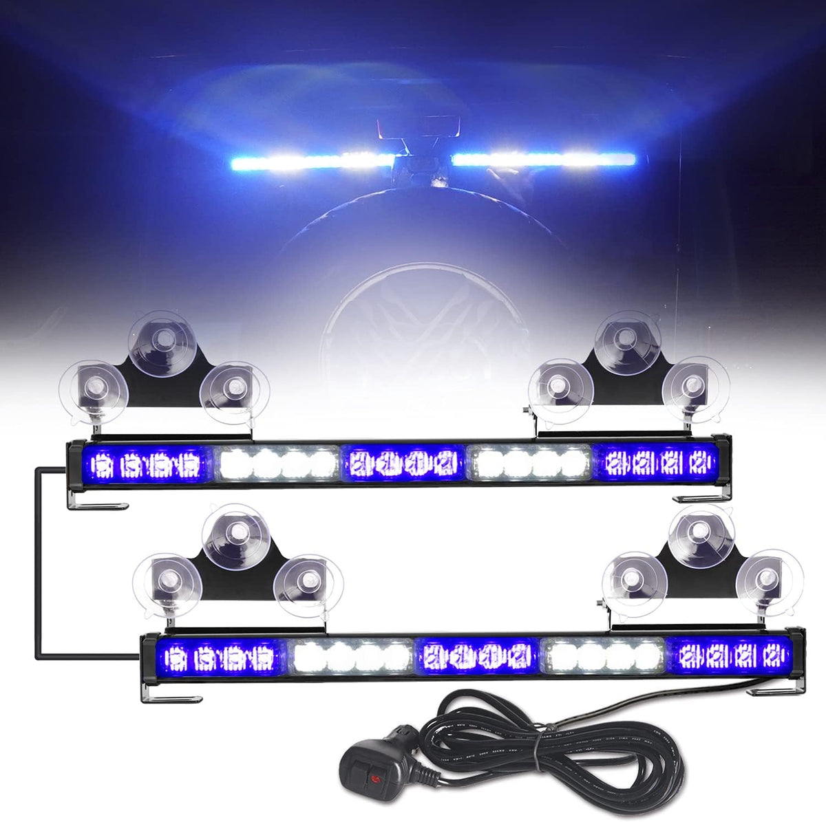 2 in 1 Amber White LED Traffic Advisor Strobe Light Bar Pack of 2 I94508