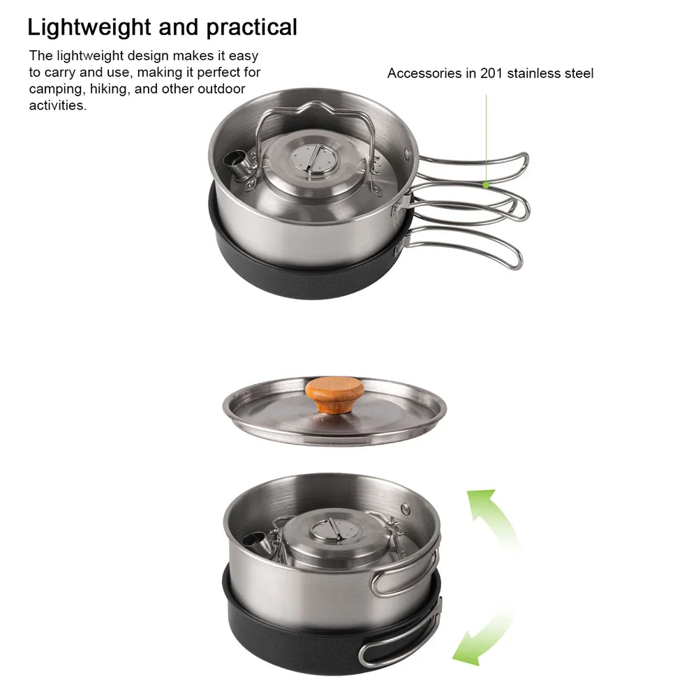 Stainless Steel Camping Cookware Set with Pot Frying Pan Kettle X565979