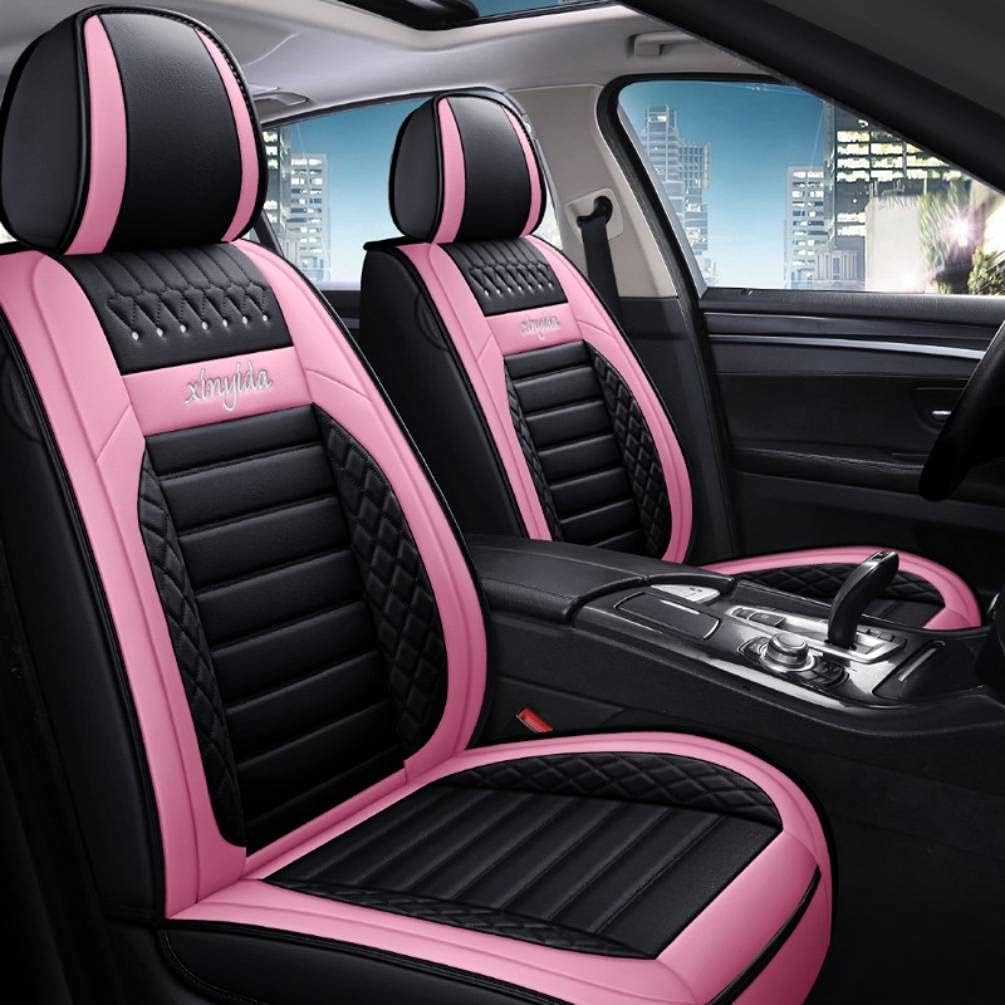 Black Pink PU Leather Car Seat Covers Full Set U335369