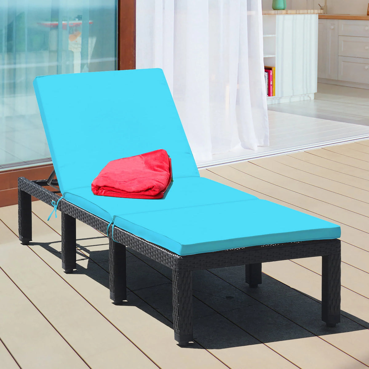 Patio Rattan Lounge Chair Height Adjustable Turquoise Y93822