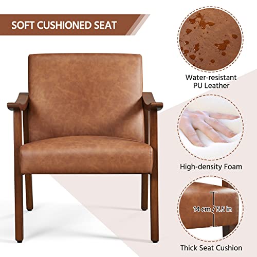 Brown PU Leather Accent Chair with Solid Wood Legs G5669