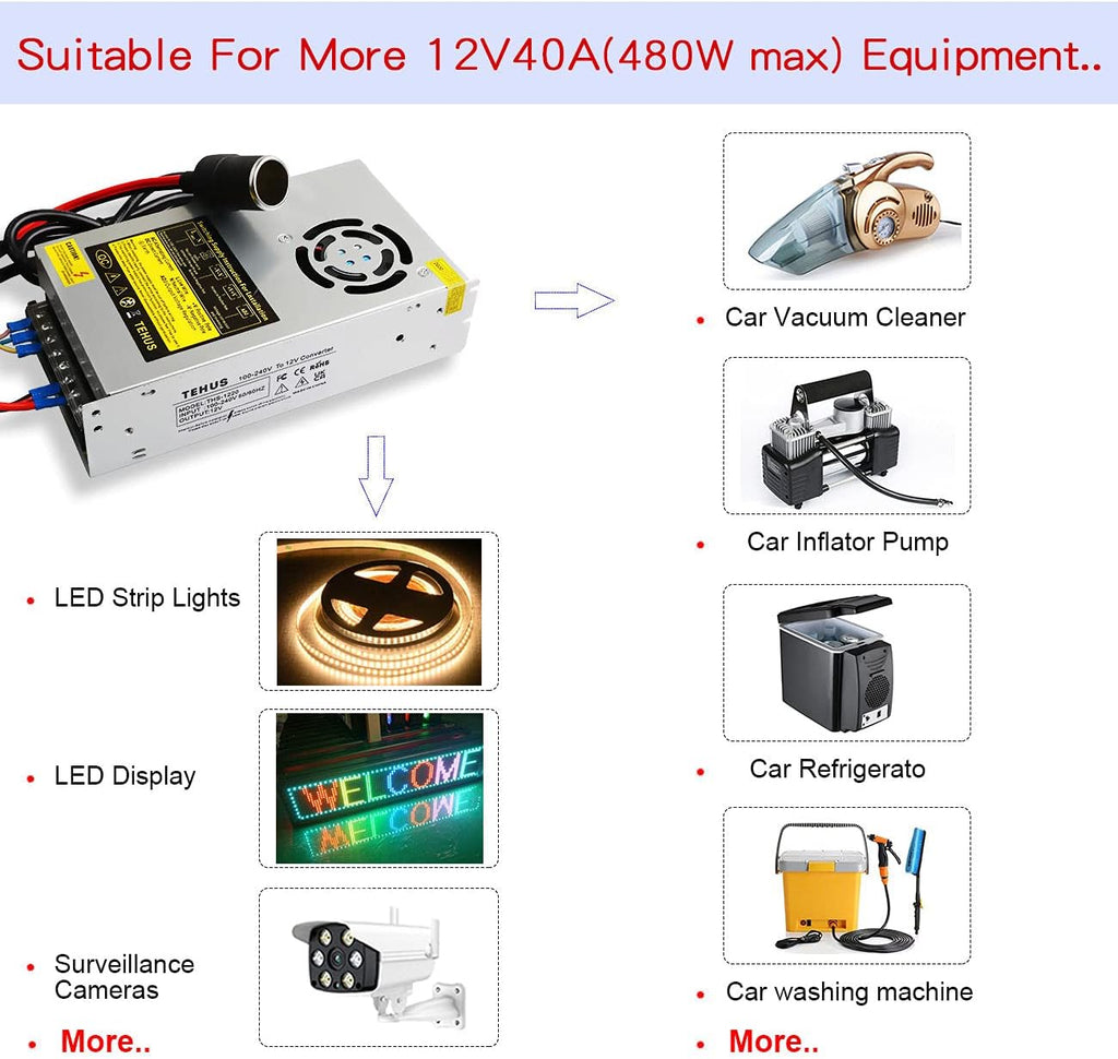 Switching Power Supply AC 110V/220V to DC 12V 40A 480W Power Adapter Transformer S6571