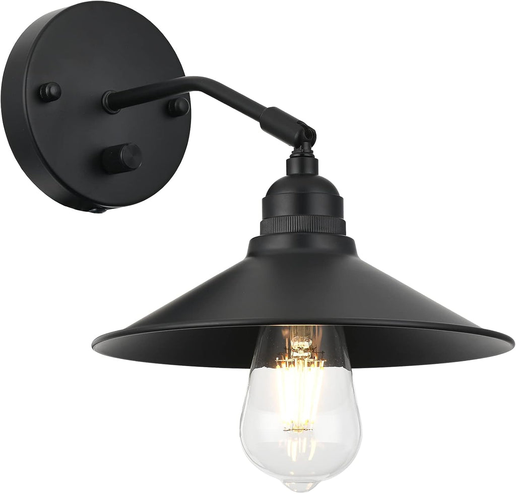 Industrial Farmhouse Metal Wall Sconce with on/Off Switch, Matt Black Funnel Shade S1451